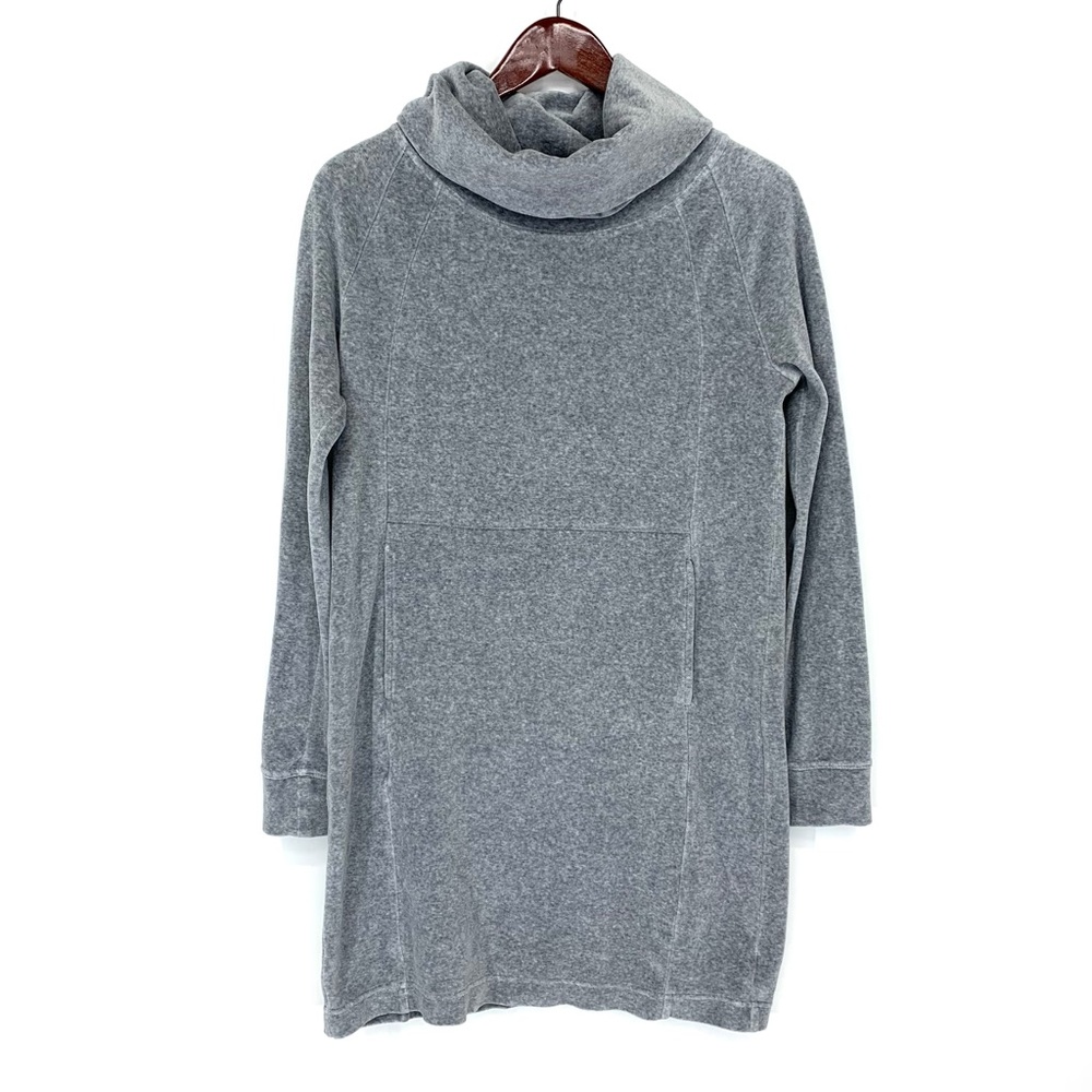 Athleta Solid Gray Velour Cowl Neck Long Sleeve D… - image 1